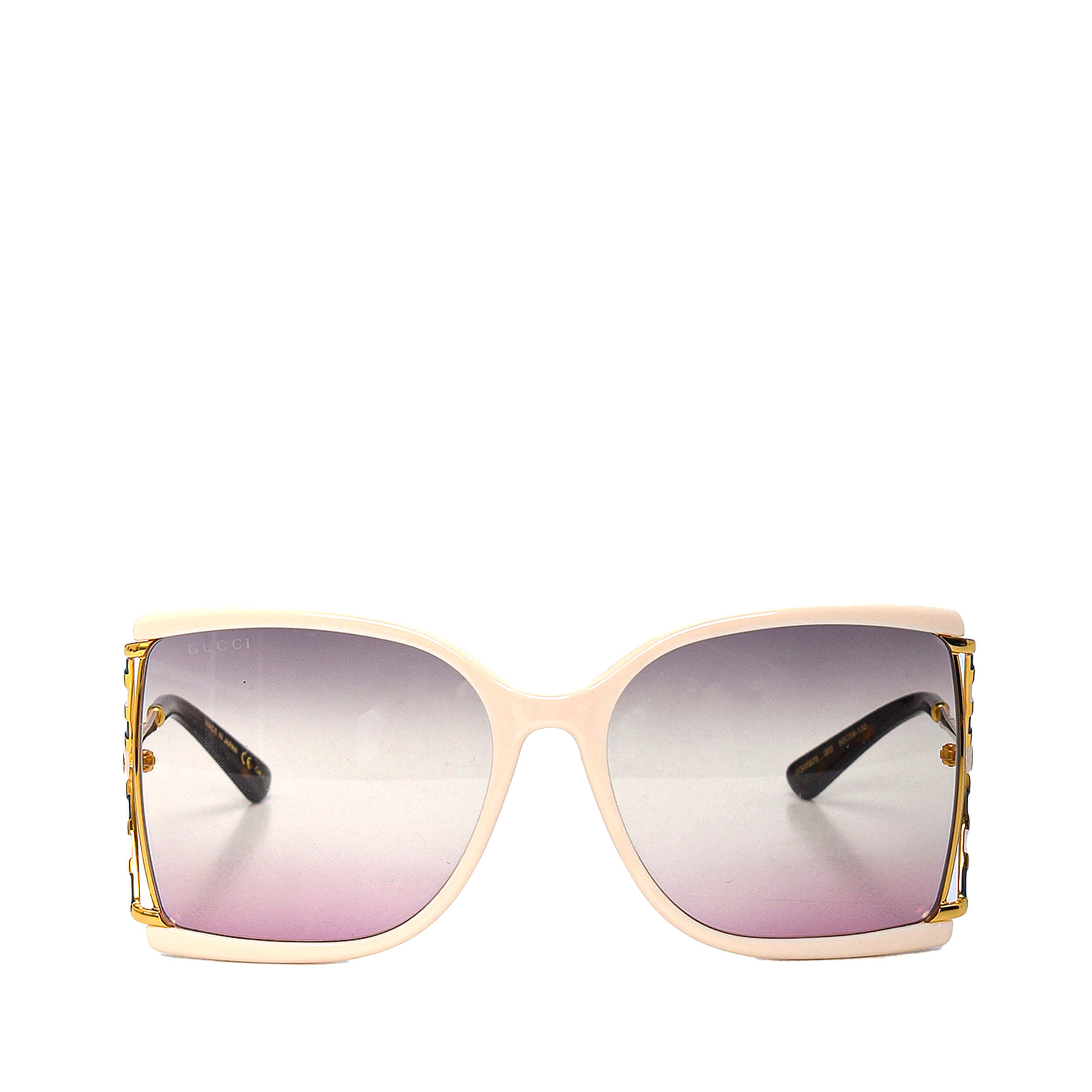 Gucci - White & Light Gold Tone Square Sunglasses